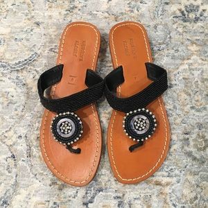 Beautiful Leather Boho Beaded Sandals w/Faux Mother of Pearl Accents Sz 9